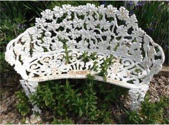 Wrought Iron Bench, White