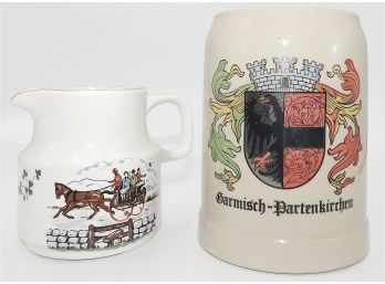 Carrigaline Potter Co Cork Ireland Creamer & Garmisch-Partenkirchen Ceramic Beer Mug