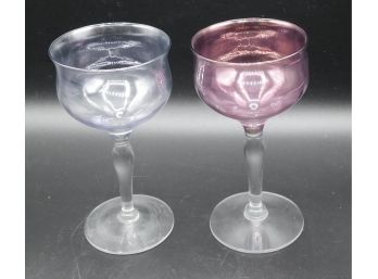 Pair Of Vintage Iridescent Cordial Glasses