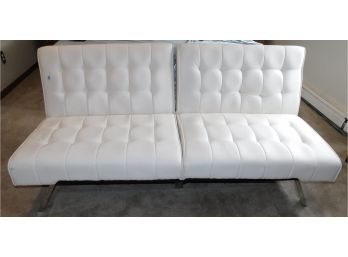 Off White Faux Leather Futon