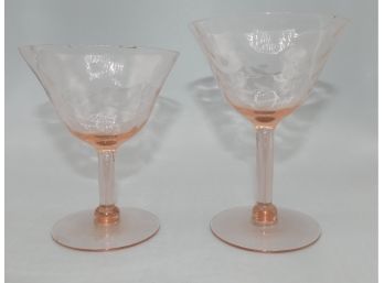 Pink Depression Glass One Wine Glasses One Cordial Glass
