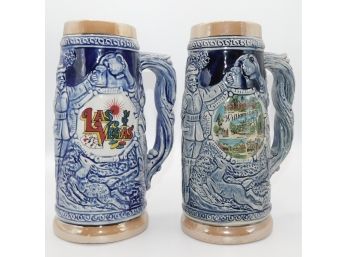 Williamsburg Beer Stein & Las Vegas Beer Stein Made In Japan 9'H