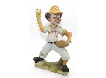 TATTERED UNIFORM CLOWN BASEBALL PITCHER 'HAPPY 19' RESIN STATUE 8'H