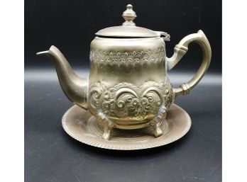 Authentic Abrication SBA Hand Made Silver Moroccan Teapot Metal Made In FES