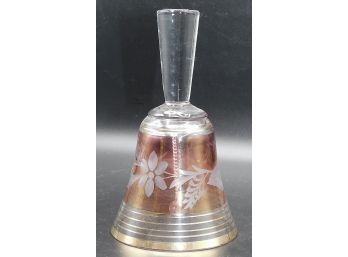 Sapska Fabrika Stakla Paracin Glass Bell Cut Glass Etched Flowers Red Tint Gold