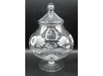 Javit Crystal Etched  Candy Dish With Lid