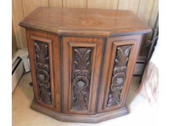 Vintage Solid Wood Carved Night Stand With Cabinet