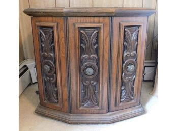 Vintage Solid Wood Carved Night Stand With Cabinet