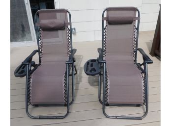 Pair Of Outdoor Zero Gravity Patio Chairs With Cupholder Attachment