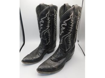 Justin Jamp Black Leather Back Cut Python Top Leather Black Kiddie Boots Mens Size 9