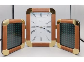 Bulova Quartz Clock Dual Folding Picture Frame