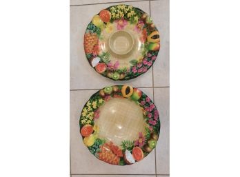 Tropical Chip N Dip Plastic Platter With Tropical Serving Bowl