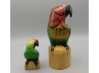 Hand Painted Wood Parrot Figurines Made In San Juan
