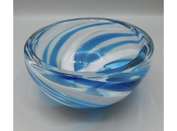 Glass Bowl Blue & White Swirl Design