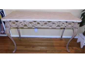 Lovely Travertine Top Metal Frame Console Table