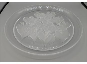 Lovely Etched Glass Serving Plate With Floral Pattern