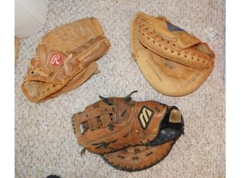 Lot Of 3 Baseball Gloves