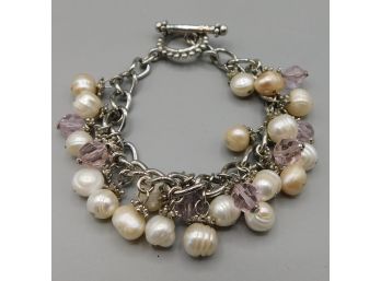 Silver Plated Bracelet With Faux Pearls & Plastic Beads
