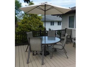 Outdoor Glass Table With 4 Chairs & Abba PatioUmbrella