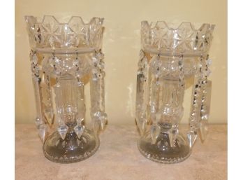 Pair Of Footed Crystal Candle Holders