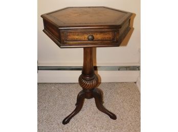 Lovely Vintage Style Pedestal Table With Faux Leather Top