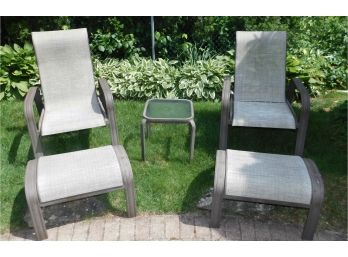 Outdoor Aluminum Adjustable Chairs With Footrest And Glass Top Table