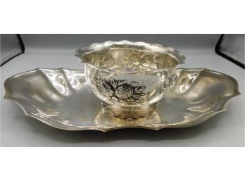 Vintage FB Rodgers Silver Plated Serving Dish With Silver Plated Floral Pattern Bowl