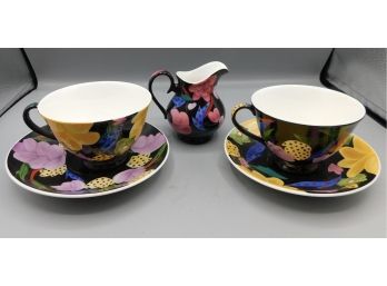 Set Of Margaret Forde Hand Painted Bone China Tea Cups And Saucers And Creamer