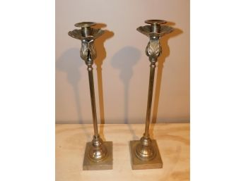 Pair Of Metal Floral Style Candlestick Holders