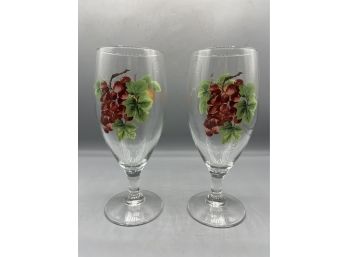 Royal Doulton Hand Painted Grape / Peach Pattern Drinking Glasses - 2 Total