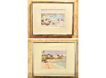 Cruise Ship & Bermuda Beach Landscape Framed Wall Decor - Set Of 2