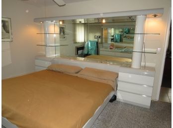 King Size Formica Lighted Headboard/platform Bed With 4 Under Storage Drawers