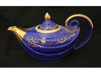 Hall Aladdin Teapot Beautiful Cobalt Blue & Gold 6 Cup 0676 USA (087)