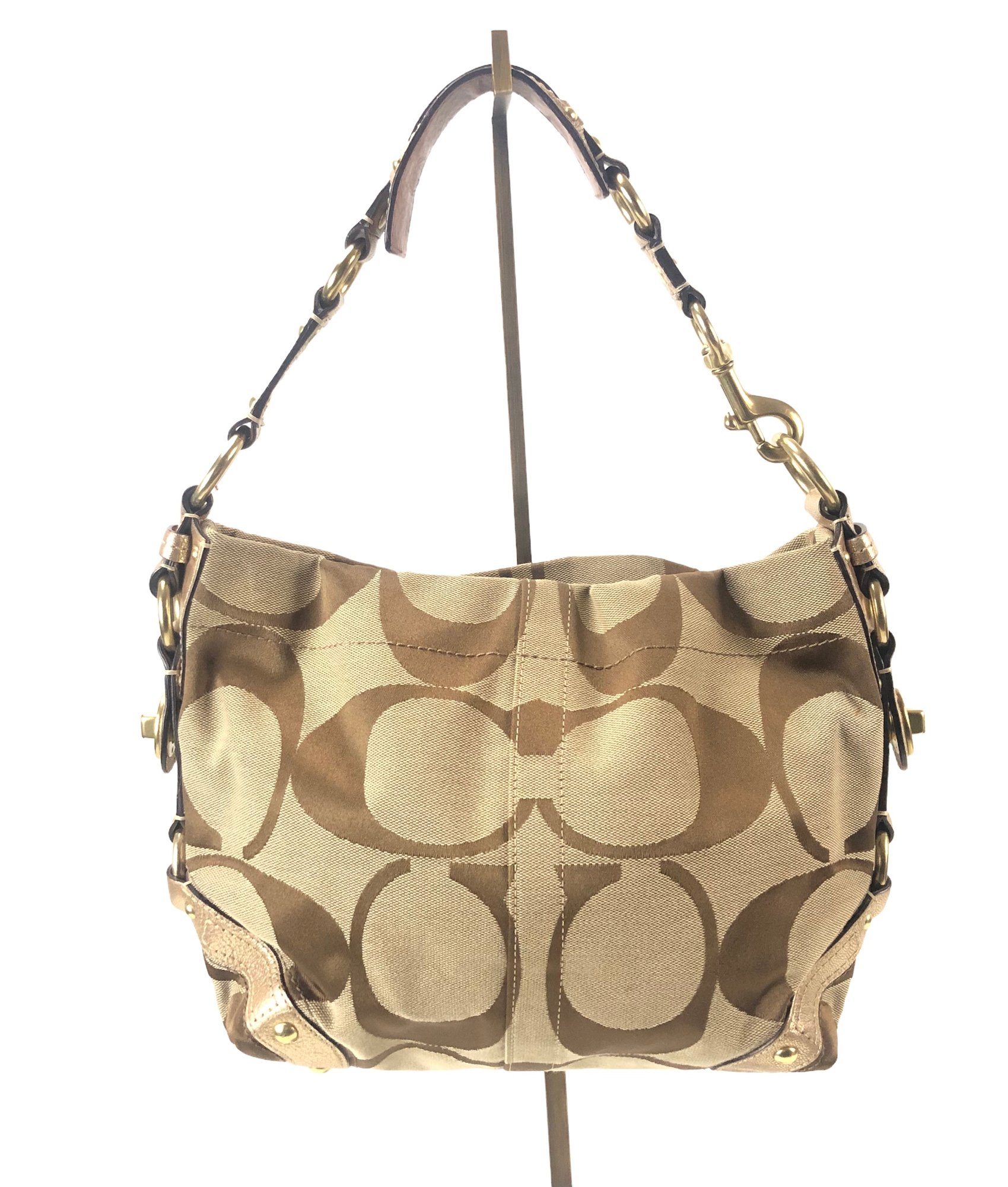COACH Carly Signature Metallic Gold & Brown Shoulder Bag - #S16-5 
