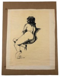 Charcoal Female Nude Study, Signed N. Levin - #S11-4L