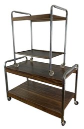 Vintage Chrome & Wood Laminate Rolling Bar Carts (Set Of 2) - #BM