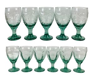 Libbey Orchard Fruit Green Glass Goblets & Libbey Chivalry Green Water Goblets - #S18-2
