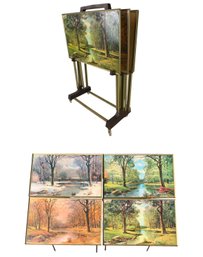 Vintage Folding TV Tray Table Set: Robert Wood 4 Seasons With Rolling Cart - #FF