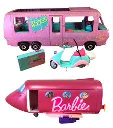 Barbie Dreamplane Airplane Playset, Barbie & The Rockers Tour Bus & Cassette Player - #S6-4