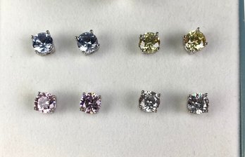 Collection Of Sterling Silver Cubic Zirconia Stud Earrings (4 Sets) - #FS-7