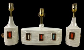 Mid-Century Modern Ceramic Table Lamps, Set Of 3 (WORKS) - #S11-2