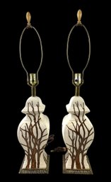Vintage Ceramic Hand Painted Bamboo Trellis Design Table Lamps, Set Of 2 (WORKS) - #S1-5