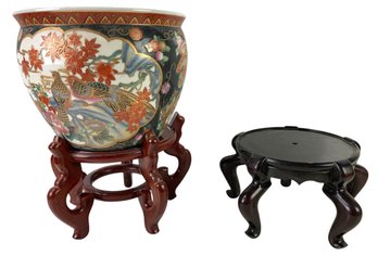 Chinese Porcelain Jardiniere Fish Bowl Planter With Stands - #S10-1
