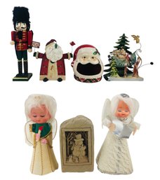 Carruth Snowman Plaque, Vintage Angel Tree Toppers, Painted Tin Bouncing Sleigh & More - #S3-1