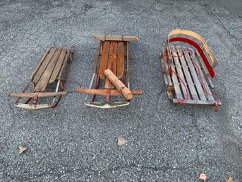 Collection Of LL Bean & Flexible Flyer Wood Pull Sleds - #BR