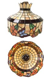 Tiffany Style Jeweled Slag Glass Chandelier (Flowers With Butterflies) - #S3-5