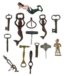 Collection Of Corkscrews & Bottle Openers: Mermaid, Golden Wheel, Brass, Pewter & More - #S23-3