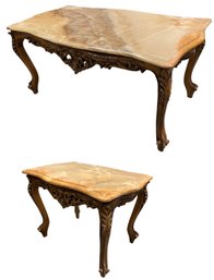 Marble Top French Baroque Style Coffee Table & Side Table Set - #BR