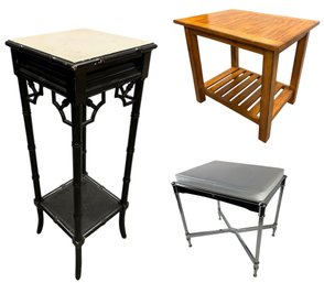 Faux Bamboo Plant Stand, Mission Shaker Style End Table & Front Gate Stool - #BR