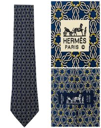 HERMES Paris Silk Tie, Equestrian Horse Bit Pattern (Made In France) - #JC-L